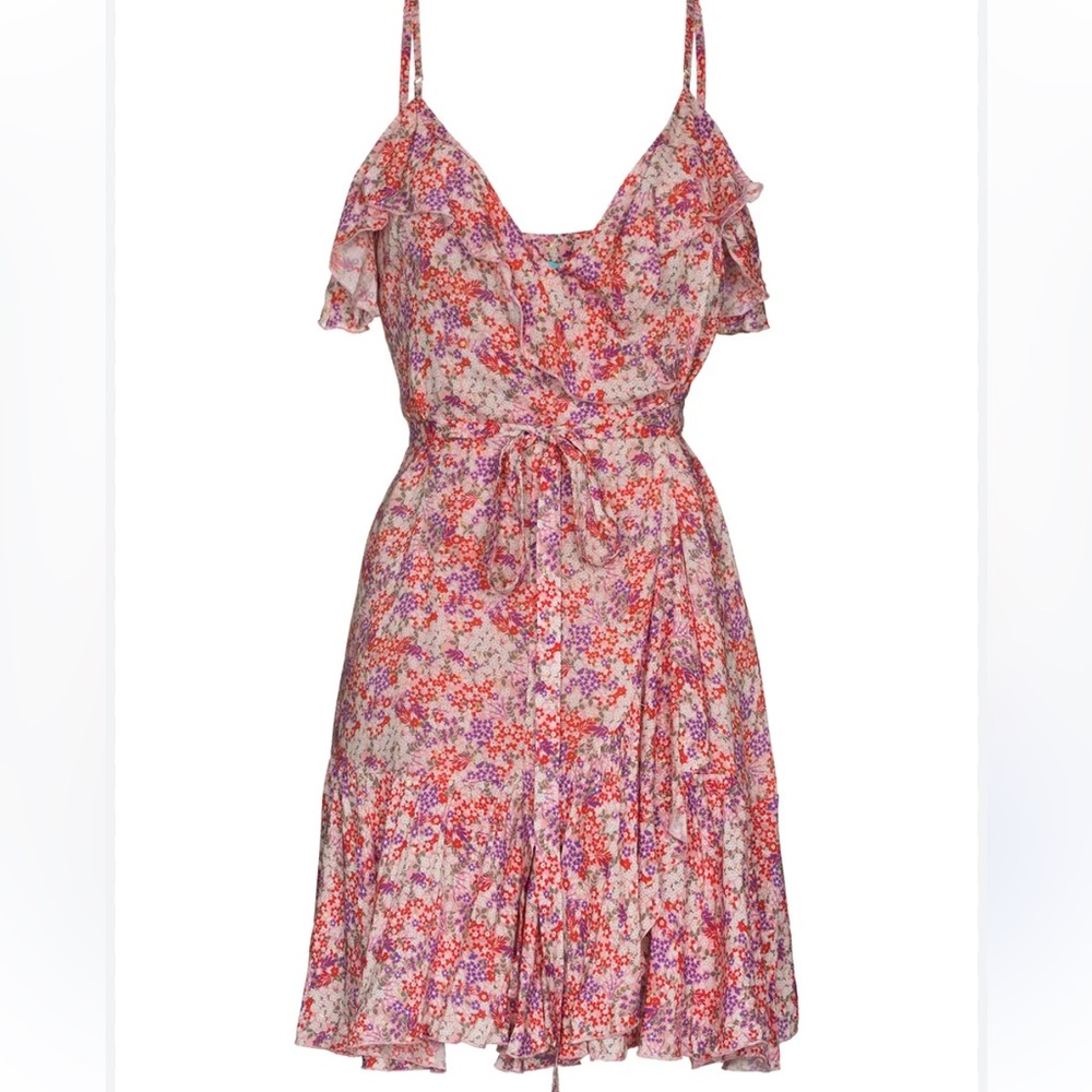 Melissa Odabash Dress Sz Med Simona SS Wrap Ditsy Pink Floral $322 Retail New!